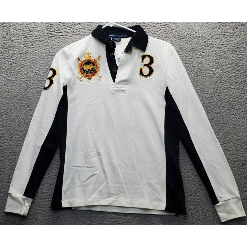 Ralph Lauren Sport Rare Rugby Shirt Mens M Multi Big 3 Crest Logo Collar Popover
